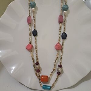 Chico's Colorblock Double Strand Beaded Statement Necklace